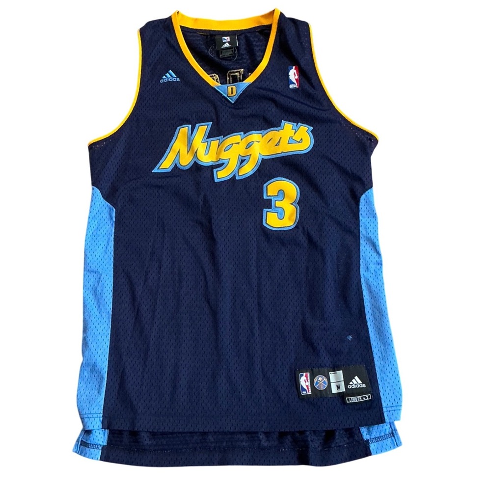 Adidas Denver Nuggets Allen Iverson 3 NBA Jersey Navy Blue Yellow Mens Medium